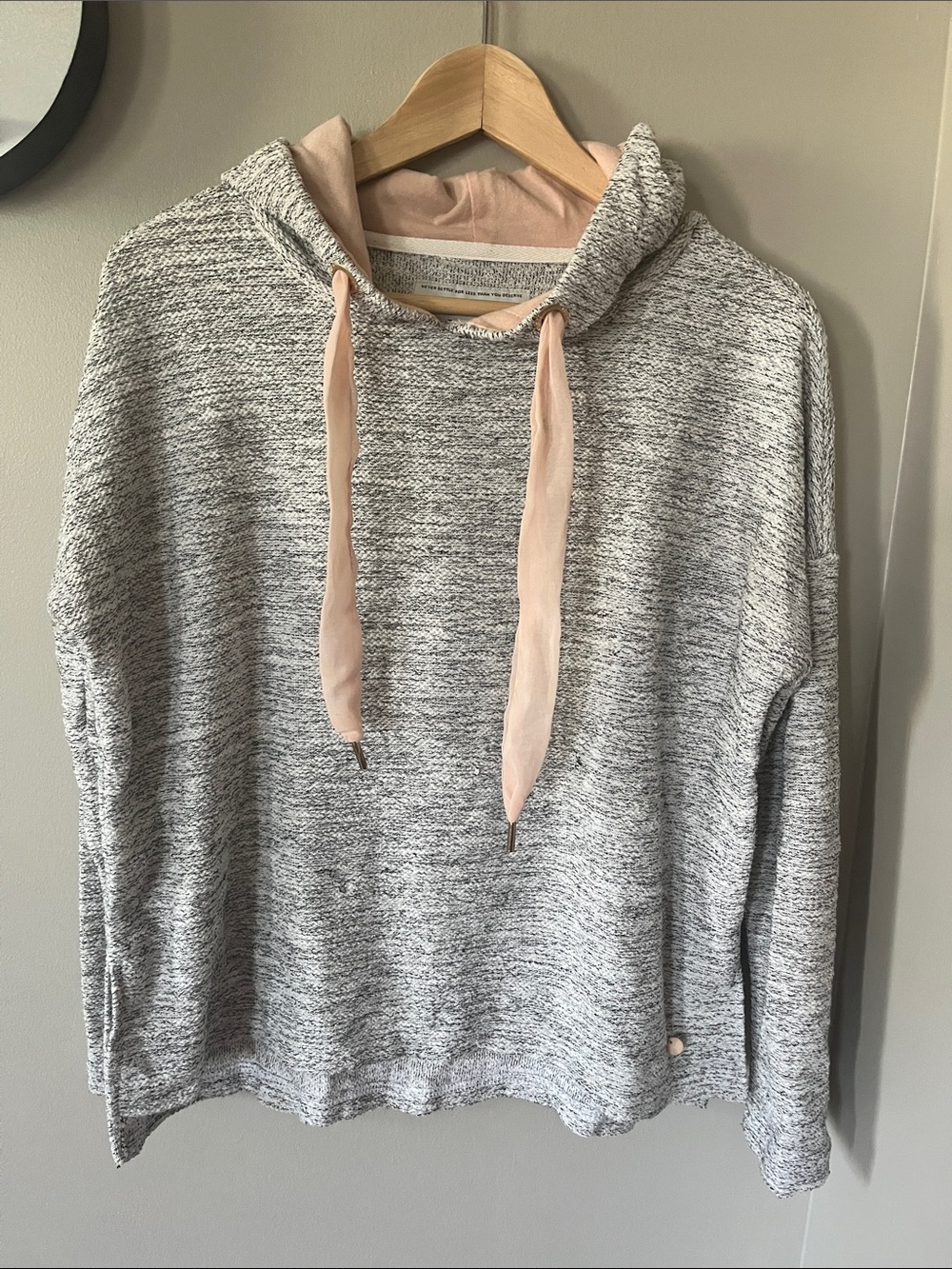 Only Gray Marled Hoodie Sweater with Blush Pink Accents